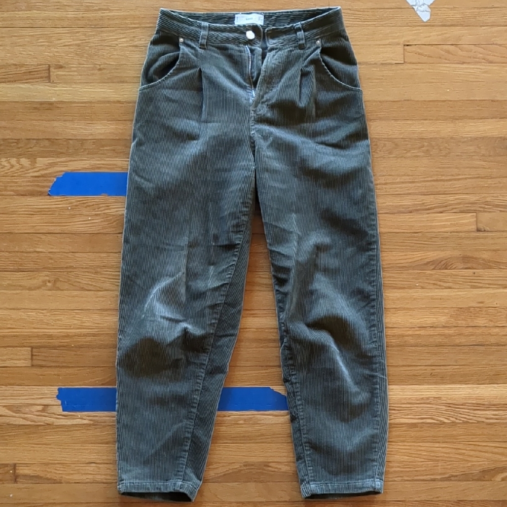 Mango Corduroy Trousers in Olive Green